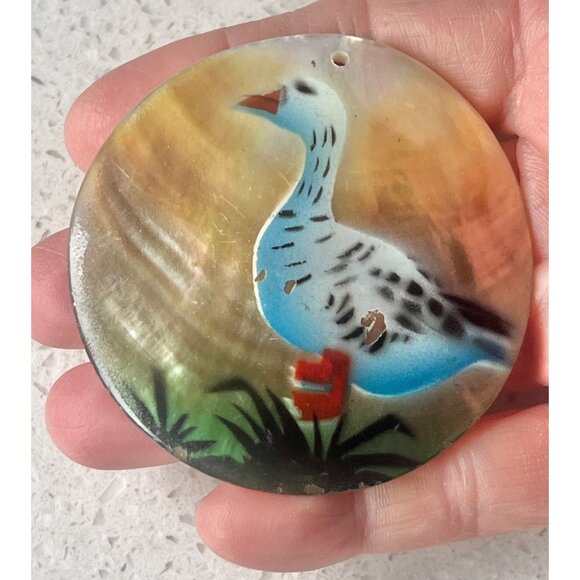 Set Of 3 Hand-Painted Mother Of Pearl Pendants Floral & Duck Designs Decorative - Picture 15 of 16